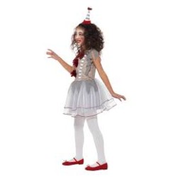 DEGUISEMENT FILLE CLOWN  VINTAGE GRIS ET ROUGE TAILLE 10/12ANS