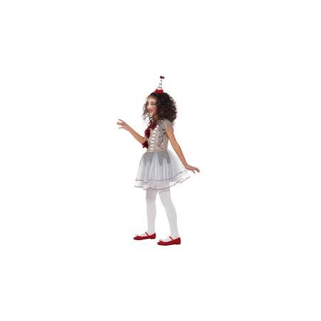 DEGUISEMENT FILLE CLOWN  VINTAGE GRIS ET ROUGE TAILLE 10/12ANS
