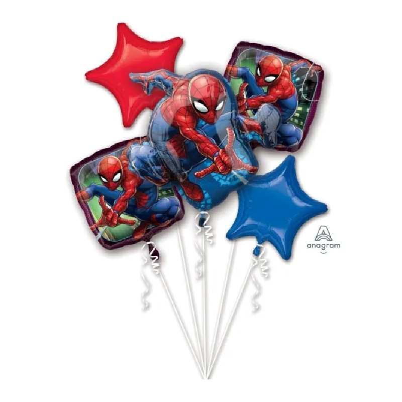 BOUQUET DE 5 BALLONS METALLIQUES SPIDERMAN BOUQUET DE 5 BALLONS METALLIQUES SPIDERMAN