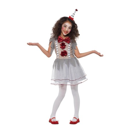 DEGUISEMENT FILLE CLOWN  VINTAGE GRIS ET ROUGE TAILLE S