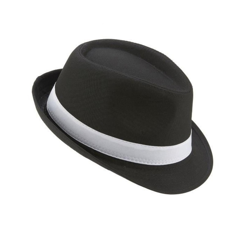CHAPEAU BORSALINO NOIR BANDE BLANCHE ADULTE CHAPEAU BORSALINO NOIR BANDE BLANCHE ADULTE