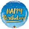 BALLON METALLIQUE ROND HAPPY BIRTHDAY OR ET BLEU 46 CM