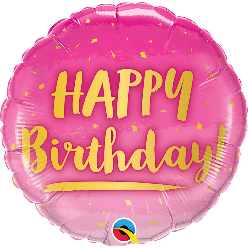 BALLON METALLIQUE ROND HAPPY BIRTHDAY OR ET ROSE 46 CM
