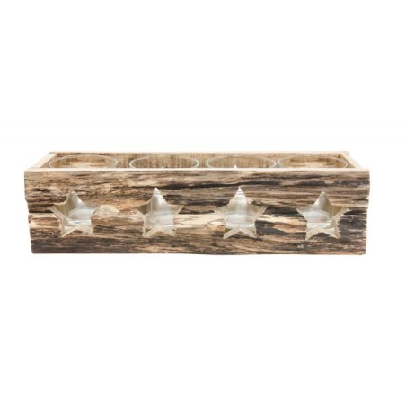 PORTE 4 BOUGIES BOIS ETOILES 