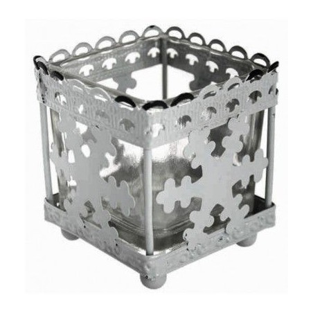 PHOTOPHORE CARRE METAL GRIS 6.5 CM