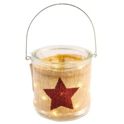 PHOTOPHORE VERRE JUTE ETOILE ROUGE LED 