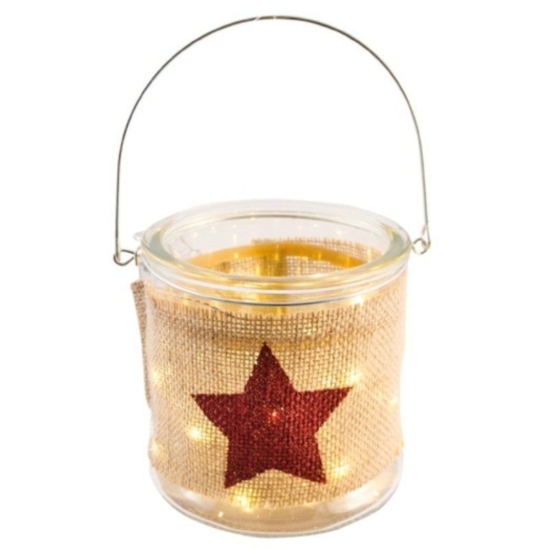 PHOTOPHORE VERRE JUTE ETOILE ROUGE LED PHOTOPHORE VERRE JUTE ETOILE ROUGE LED