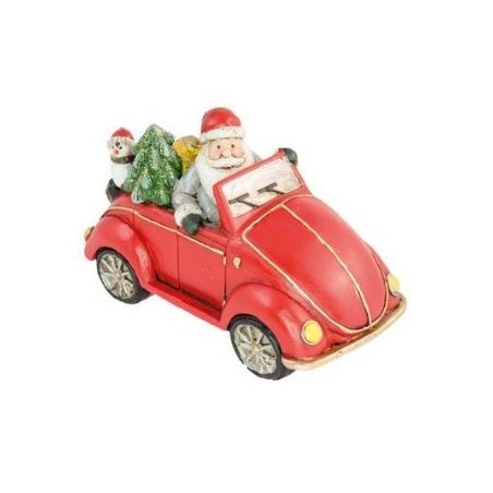 VOITURE PERE NOEL ROUGE AVEC SAPIN 15.5 X 10 CM