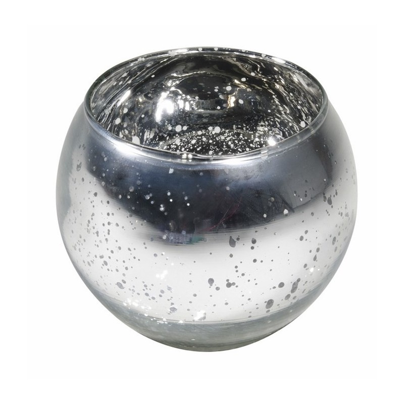 BOUGEOIR BOULE ARGENT METAL 10 CM X 8.5 CM