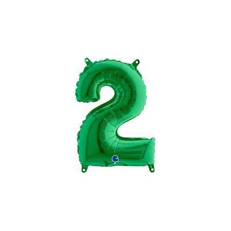 BALLON METALLIQUE CHIFFRE 2 VERT 35CM