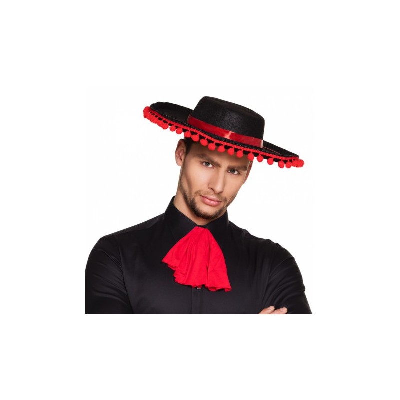 CHAPEAU ESPAGNOL NOIR AVEC POMPOM ROUGE CHAPEAU ESPAGNOL NOIR AVEC POMPOM ROUGE