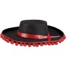 CHAPEAU ESPAGNOL NOIR AVEC POMPOM ROUGE 