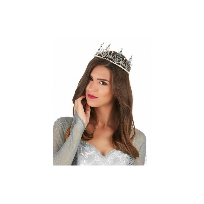 DIADEME DE PRINCESSE METALLIQUE ARGENTE AVEC PERLE ADULTE LUXE DIADEME DE PRINCESSE METALLIQUE ARGENTE AVEC PERLE ADULTE LUXE