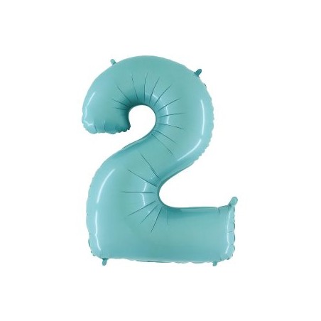 BALLON METALLIQUE CHIFFRE 2 BLEU PASTEL 35CM