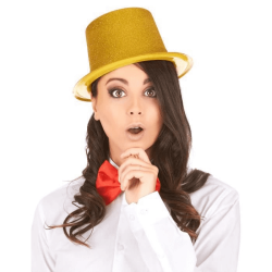 CHAPEAU HAUT DE FORME PLASTIQUE PAILLETTE OR 