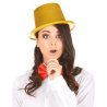 CHAPEAU HAUT DE FORME PLASTIQUE PAILLETTE OR 