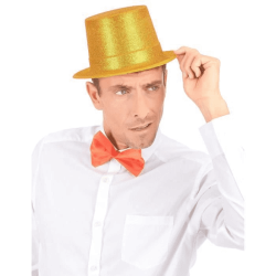 CHAPEAU HAUT DE FORME PLASTIQUE PAILLETTE OR 