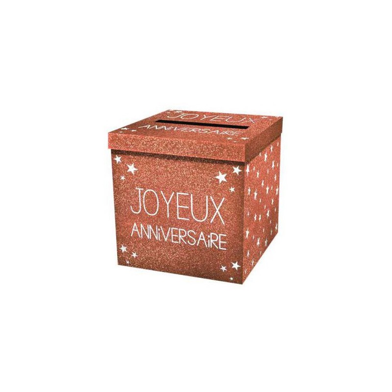 URNE CUIVRE PAILLETTE JOYEUX ANNIVERSAIRE 20 X 20 X 20 CM URNE CUIVRE PAILLETTE JOYEUX ANNIVERSAIRE 20 X 20 X 20 CM