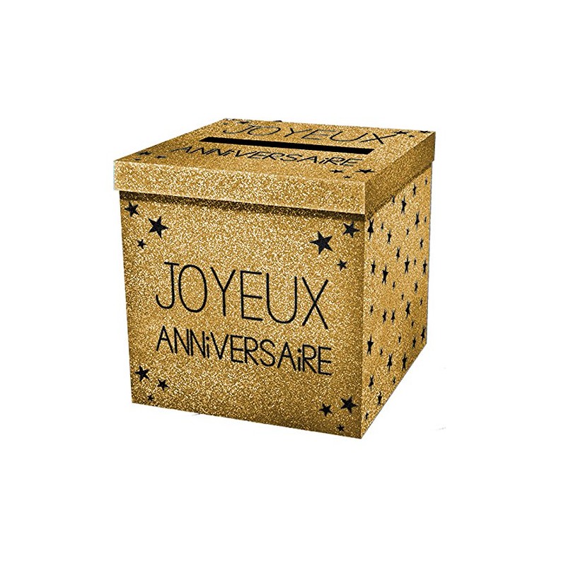 URNE OR PAILLETTE JOYEUX ANNIVERSAIRE 20 X 20 X 20 CM URNE OR PAILLETTE JOYEUX ANNIVERSAIRE 20 X 20 X 20 CM