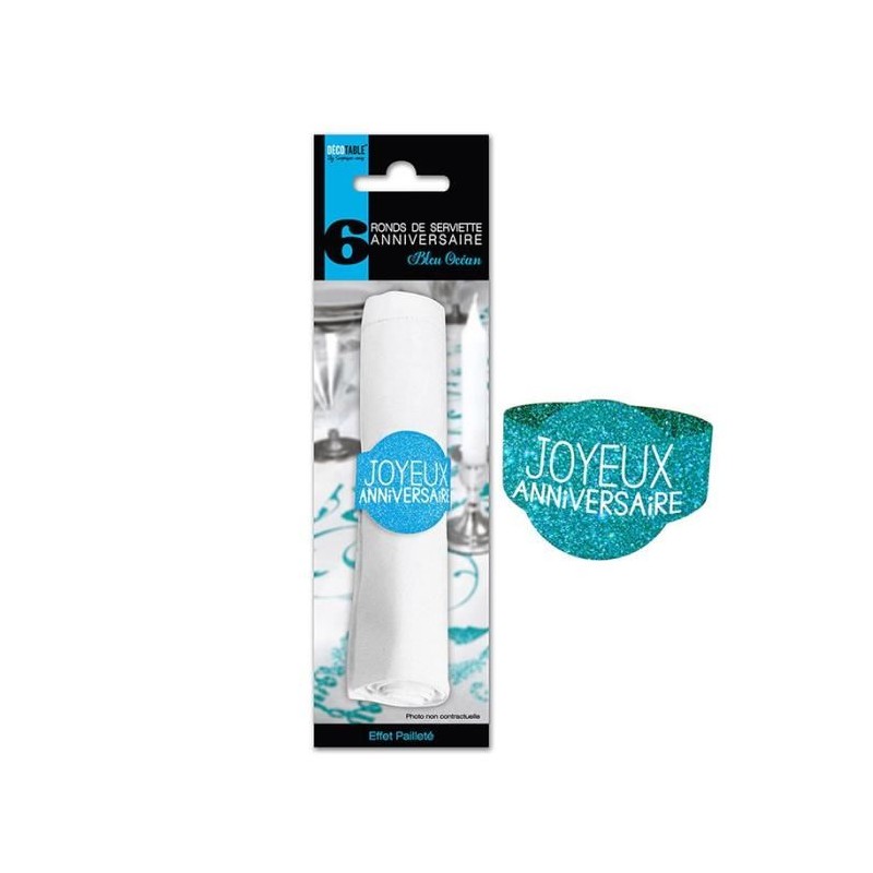 6X RONDS DE SERVIETTE BLEU TURQUOISE JOYEUX ANNIVERSAIRE 6X RONDS DE SERVIETTE BLEU TURQUOISE JOYEUX ANNIVERSAIRE