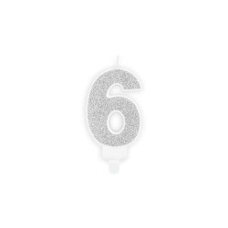 BOUGIE CHIFFRE 6 PAILLETTE ARGENT 7 CM