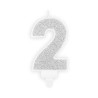BOUGIE CHIFFRE 2 PAILLETTE ARGENT 7 CM