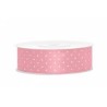 RUBAN SATIN ROSE POIS BLANC 25 M X 25 MM