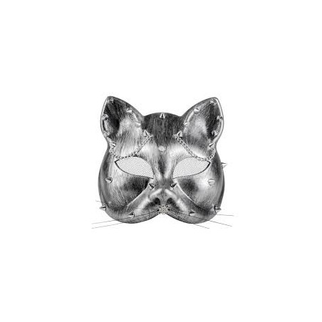 MASQUE CHAT GRIS STEAMPUNK  AVEC PIQUE 