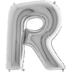 BALLON METALLIQUE LETTRE R ARGENT 101CM