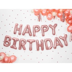 GUIRLANDE BALLONS METALLIQUES GONFLABLE AIR HAPPY BIRTHDAY ROSE GOLD 340 X 35 CM