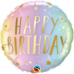 BALLON METALLIQUE  HAPPY BIRTHDAY PASTEL ETOILE 46 CM