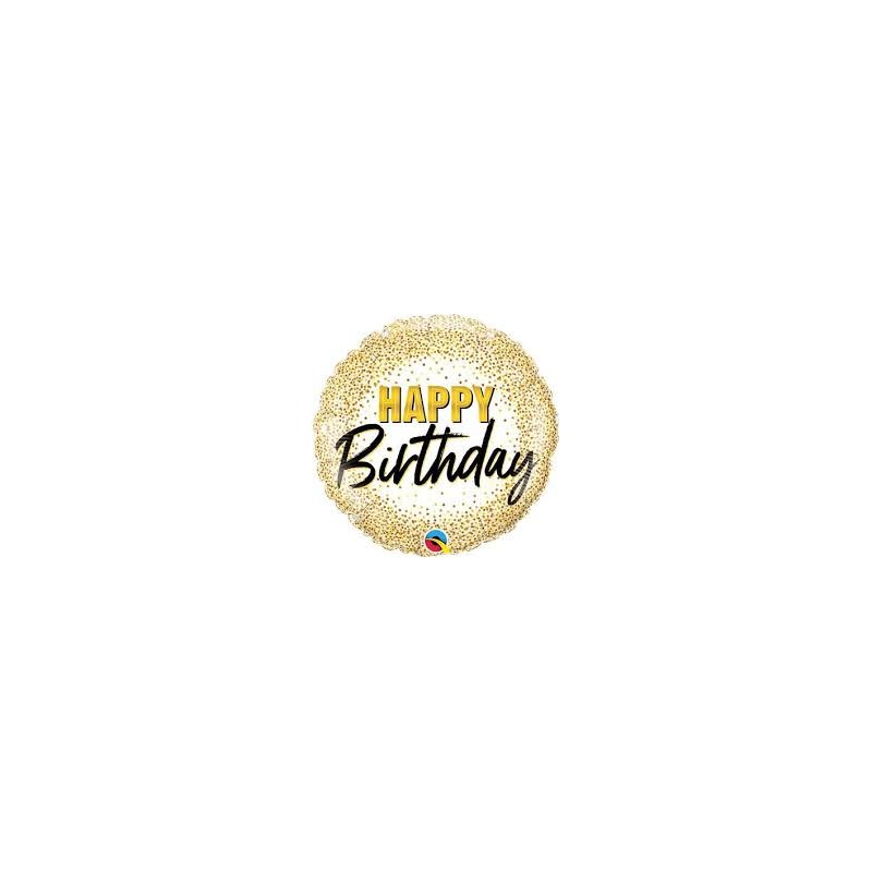 BALLON METALLIQUE ROND HAPPY BIRTHDAY CONFETTIES OR 46 CM 