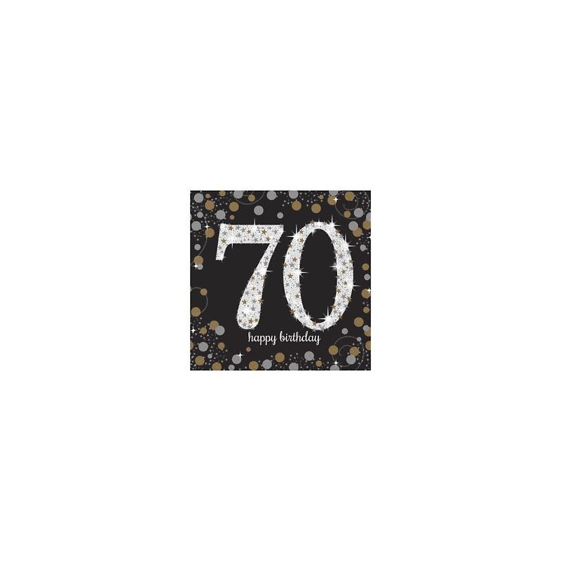 16 SERVIETTES 70 ANS 33 X 33 CM NOIR ARGENT ET OR