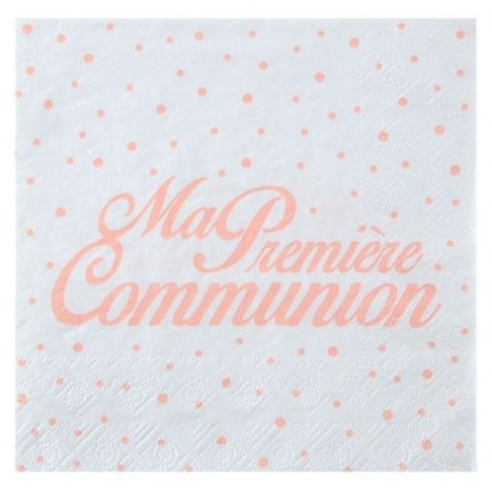 20 SERVIETTES MA PREMIERE COMMUNION CORAIL 33 X 33 CM
