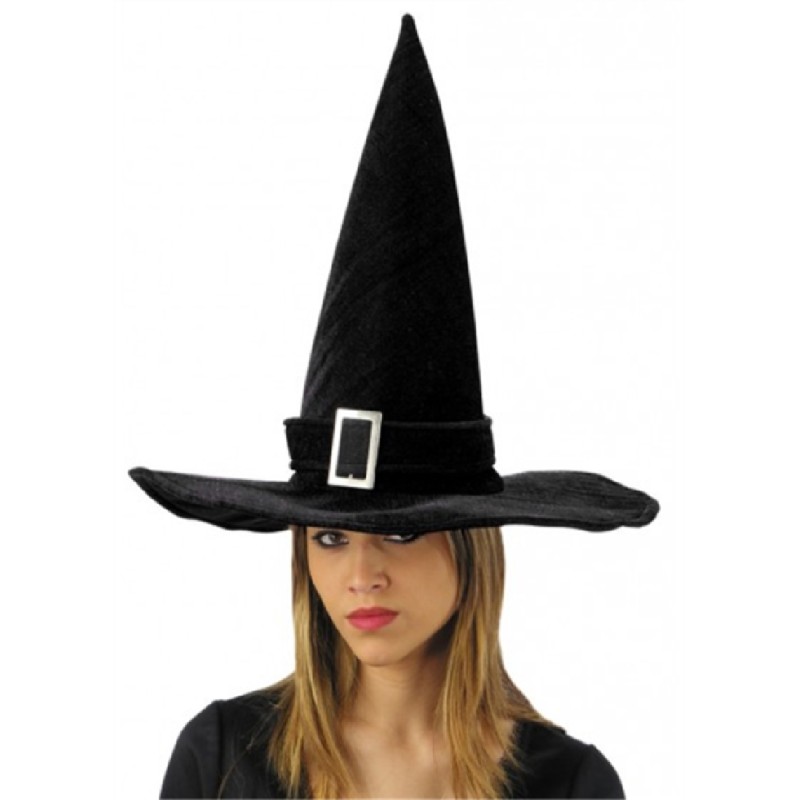 CHAPEAU SORCIERE POINTUE NOIR AVEC BOUCLE ARGENT CHAPEAU SORCIERE POINTUE NOIR AVEC BOUCLE ARGENT