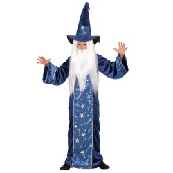 DEGUISEMENT MERLIN MAGICIEN BLEU NUIT ETOILEE  TAILLE 13 ANS