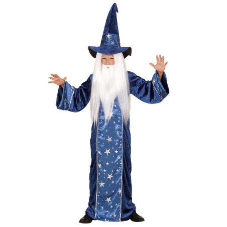 DEGUISEMENT MERLIN MAGICIEN BLEU NUIT ETOILEE  TAILLE 13 ANS