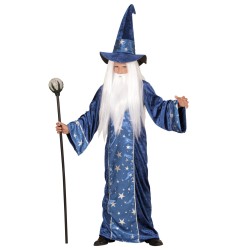 DEGUISEMENT MERLIN MAGICIEN BLEU NUIT ETOILEE  TAILLE 13 ANS