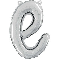 BALLON METALLIQUE LETTRE E SCRIPT ARGENT 35 CM 