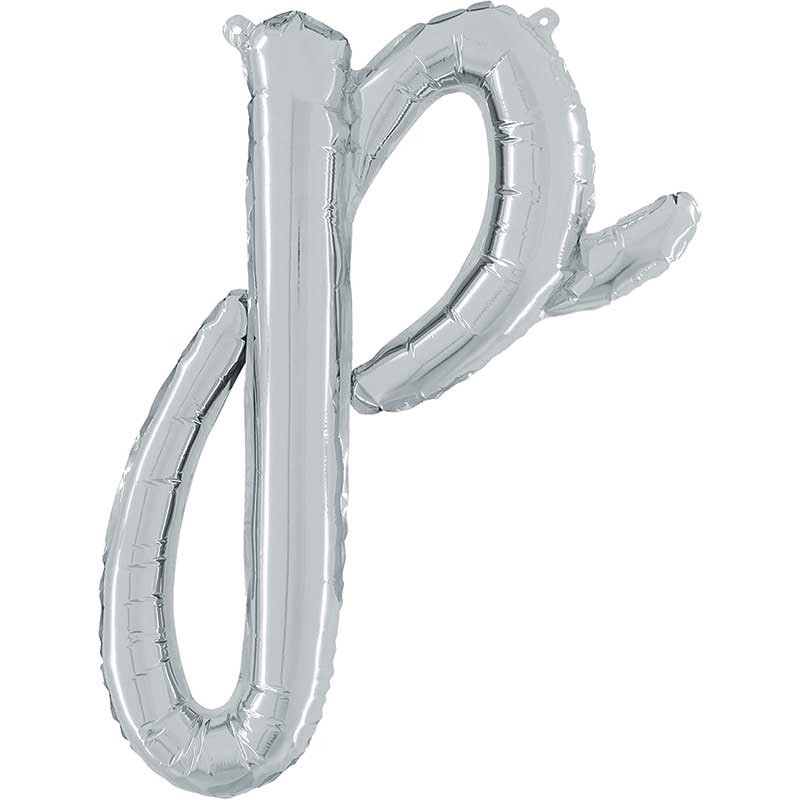 BALLON METALLIQUE LETTRE P SCRIPT ARGENT 35 CM BALLON METALLIQUE LETTRE P SCRIPT ARGENT 35 CM
