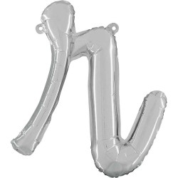 BALLON METALLIQUE LETTRE R SCRIPT ARGENT 35 CM 