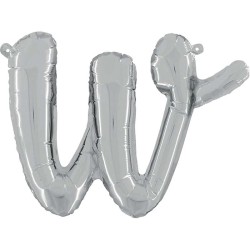 BALLON METALLIQUE LETTRE W SCRIPT ARGENT 35 CM 