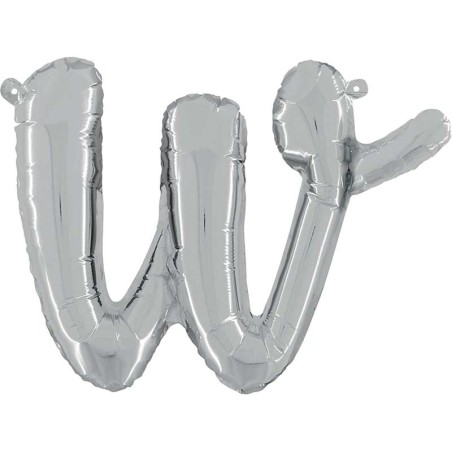 BALLON METALLIQUE LETTRE W SCRIPT ARGENT 35 CM 