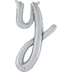BALLON METALLIQUE LETTRE Y SCRIPT ARGENT 35 CM 