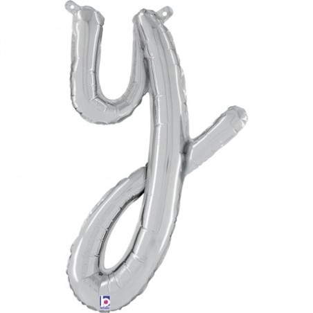 BALLON METALLIQUE LETTRE Y SCRIPT ARGENT 35 CM 