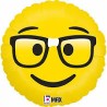 BALLON METALLIQUE ROND SMILEY AVEC LUNETTE 46 CM 