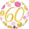 BALLON METALLIQUE  ROSE ET OR A POIS ANNIVERSAIRE CHIFFRE 60 46 CM 