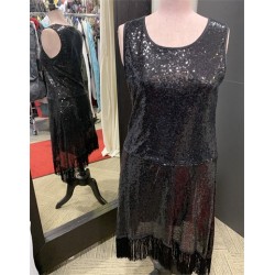 DEGUISEMENT ROBE CHARLESTONE OU DISCO NOIRE GRANDE TAILLE XL 