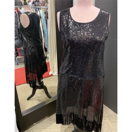 DEGUISEMENT ROBE CHARLESTONE OU DISCO NOIRE GRANDE TAILLE XL 