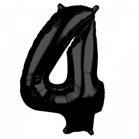 BALLON METALLIQUE CHIFFRE 4 NOIR 100 CM